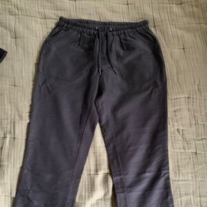Quince Black Linen Cotten Blend Drawstring Capri Pants Small